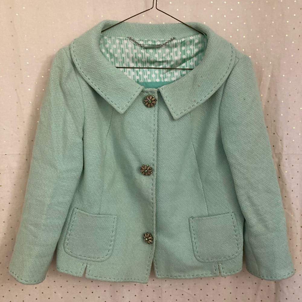 Elie Tahari retro pastel green tweed blazer